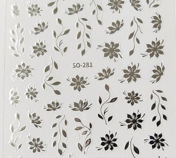 Nálepka květ stříbrná 