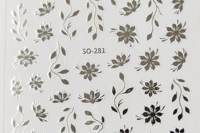 Nálepka květ stříbrná 