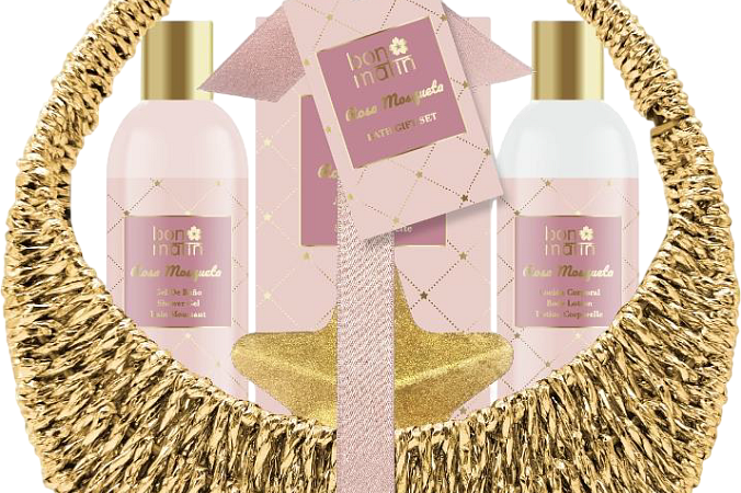 Koupelový set v košíku (sprchový gel+mýdlo+šumivá hvězda) | Dárková sada 